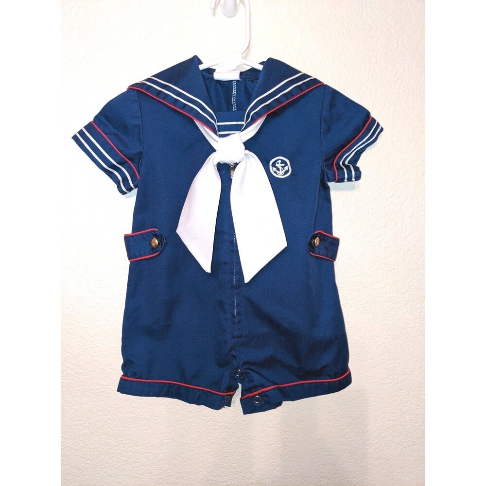 Vintage Joyeux Happy Kids Gamins Sailors Romper Size 24 Month Ships Ahoy